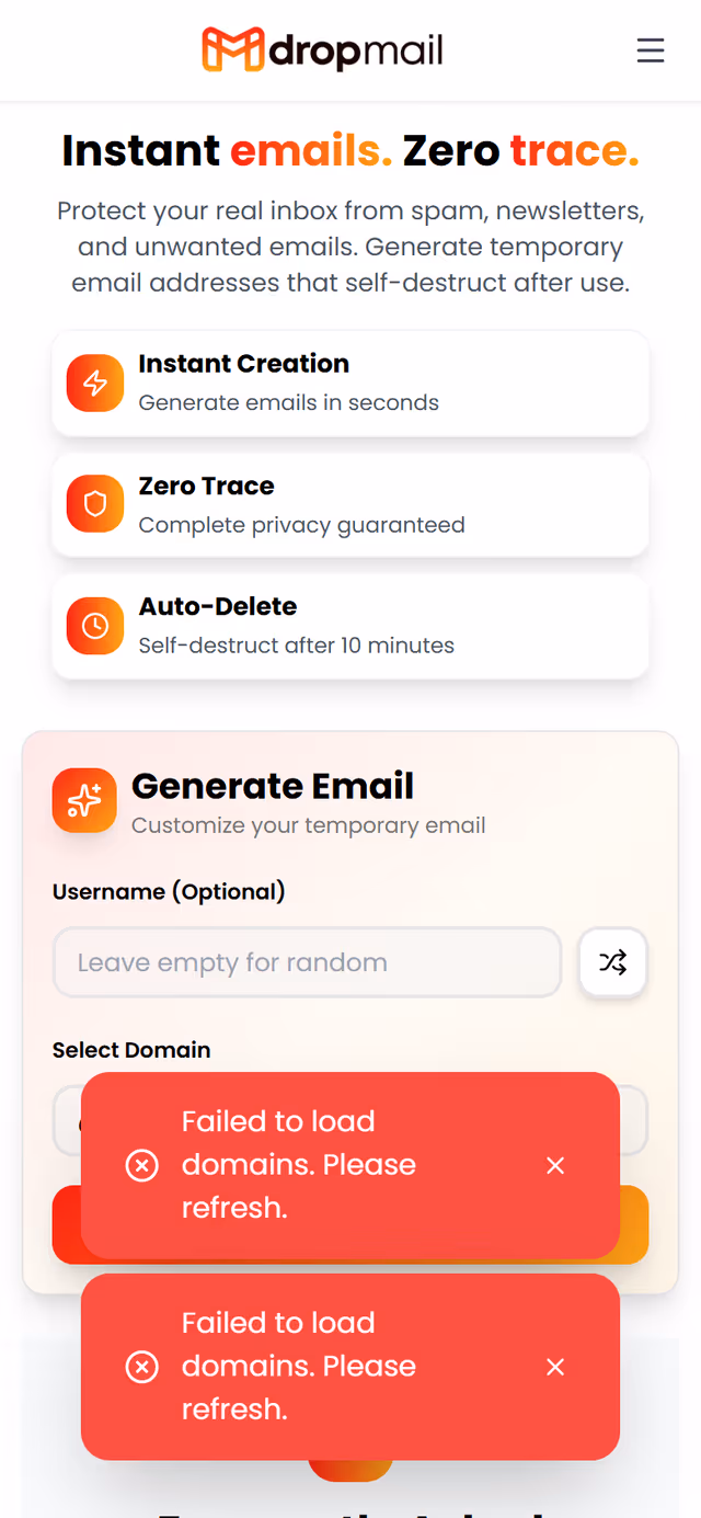 Dropmail on mobile