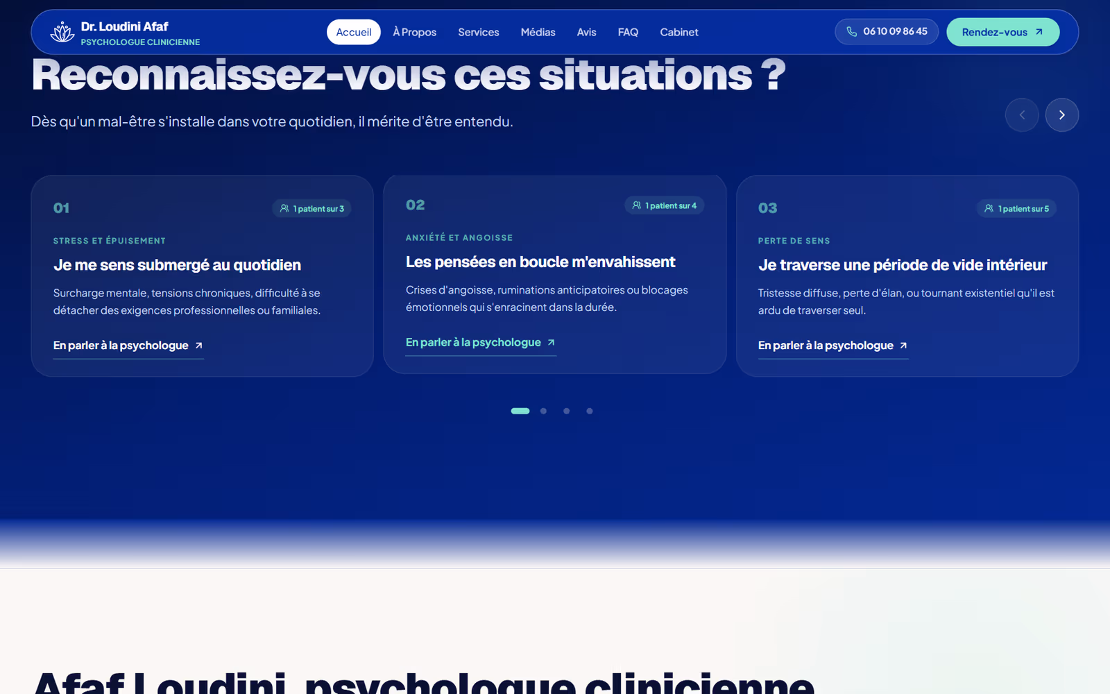 Afaf Loudini Psychologue page section on desktop