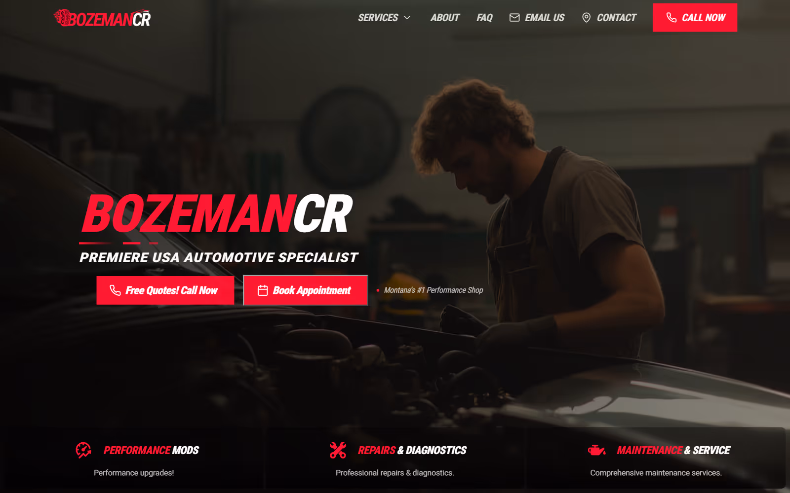 BozemanCR Automotive homepage on desktop