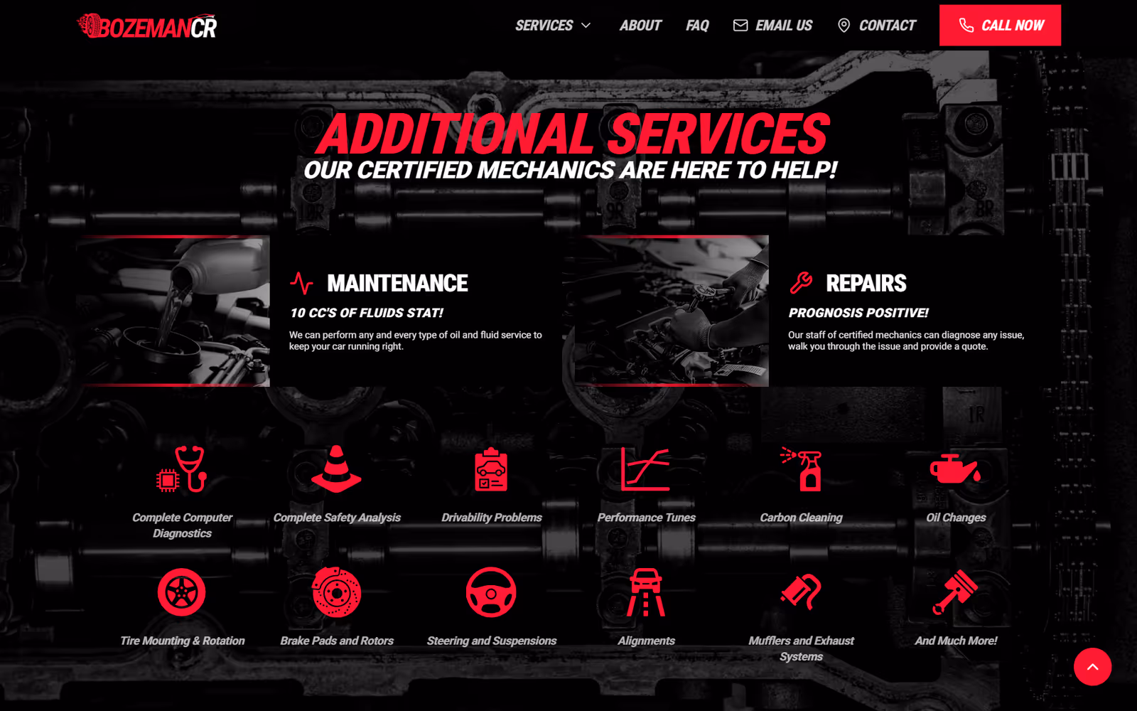 BozemanCR Automotive page section on desktop
