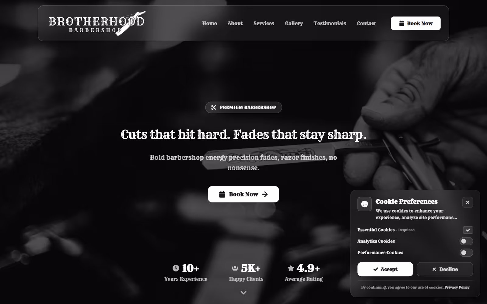 Brotherhood Barbershop homepage on desktop