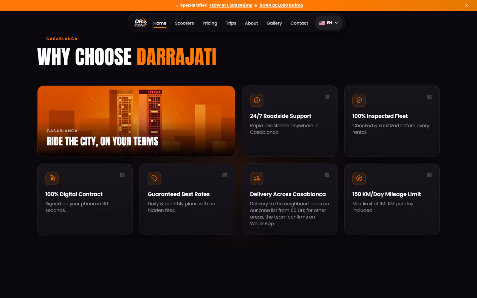 Darrajati Scooter Rental page section on desktop