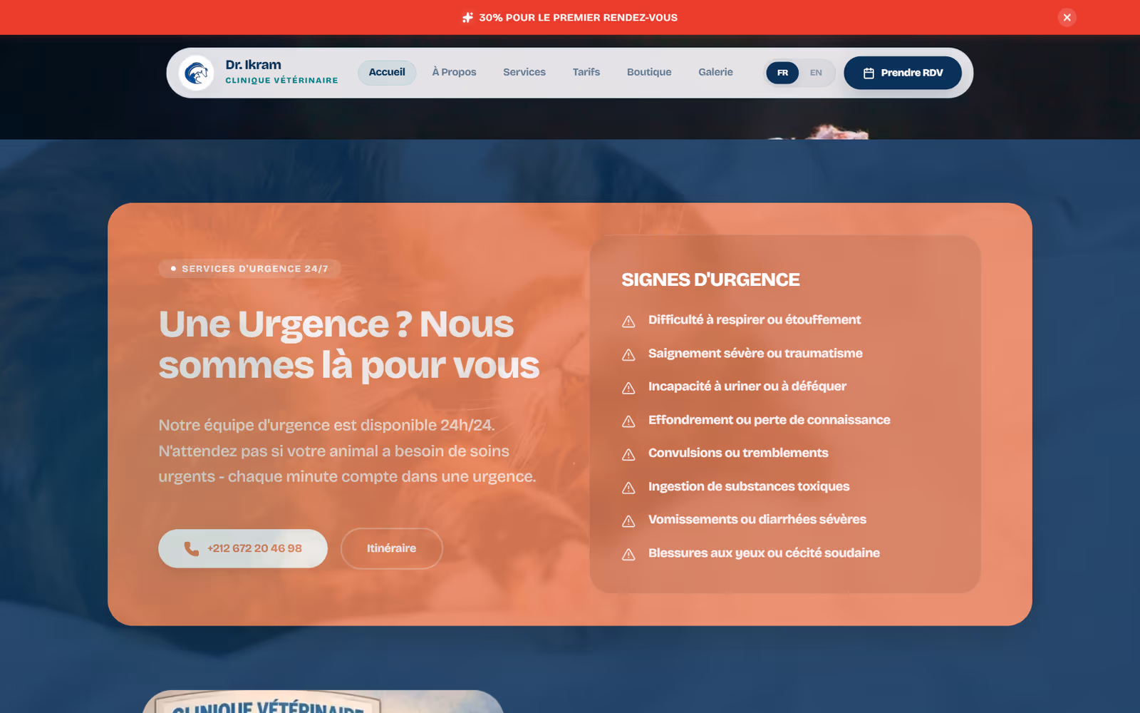 Dr. Ikram Vétérinaire page section on desktop