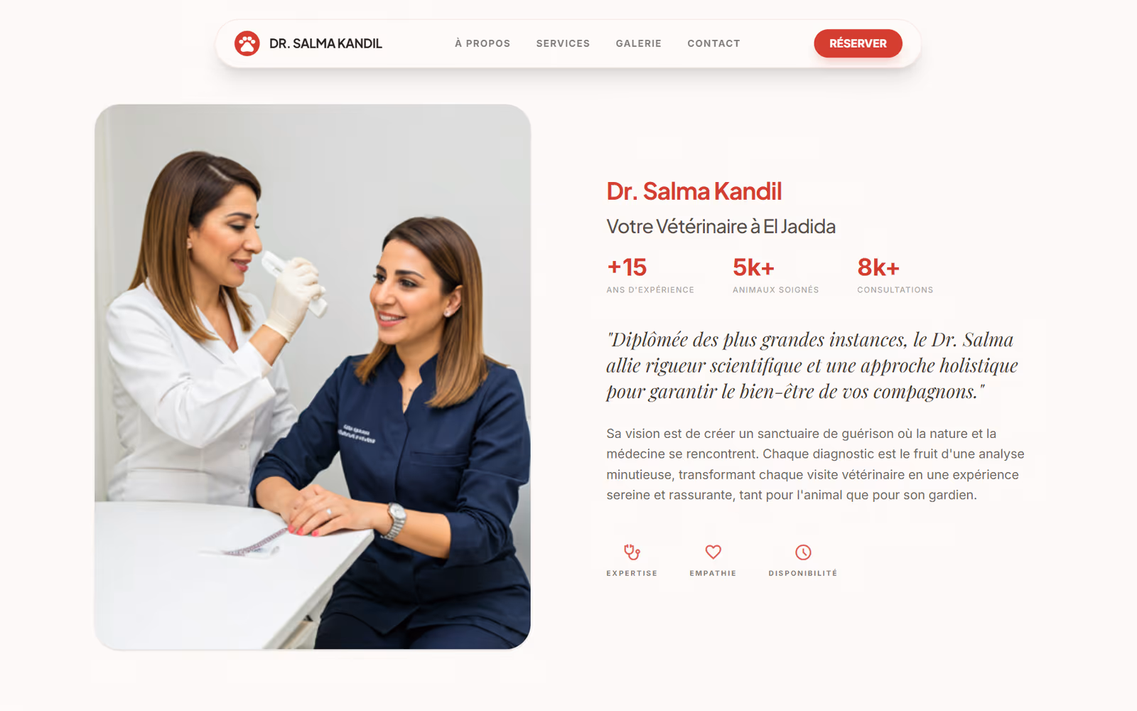 Dr. Salma Kandil Vétérinaire page section on desktop