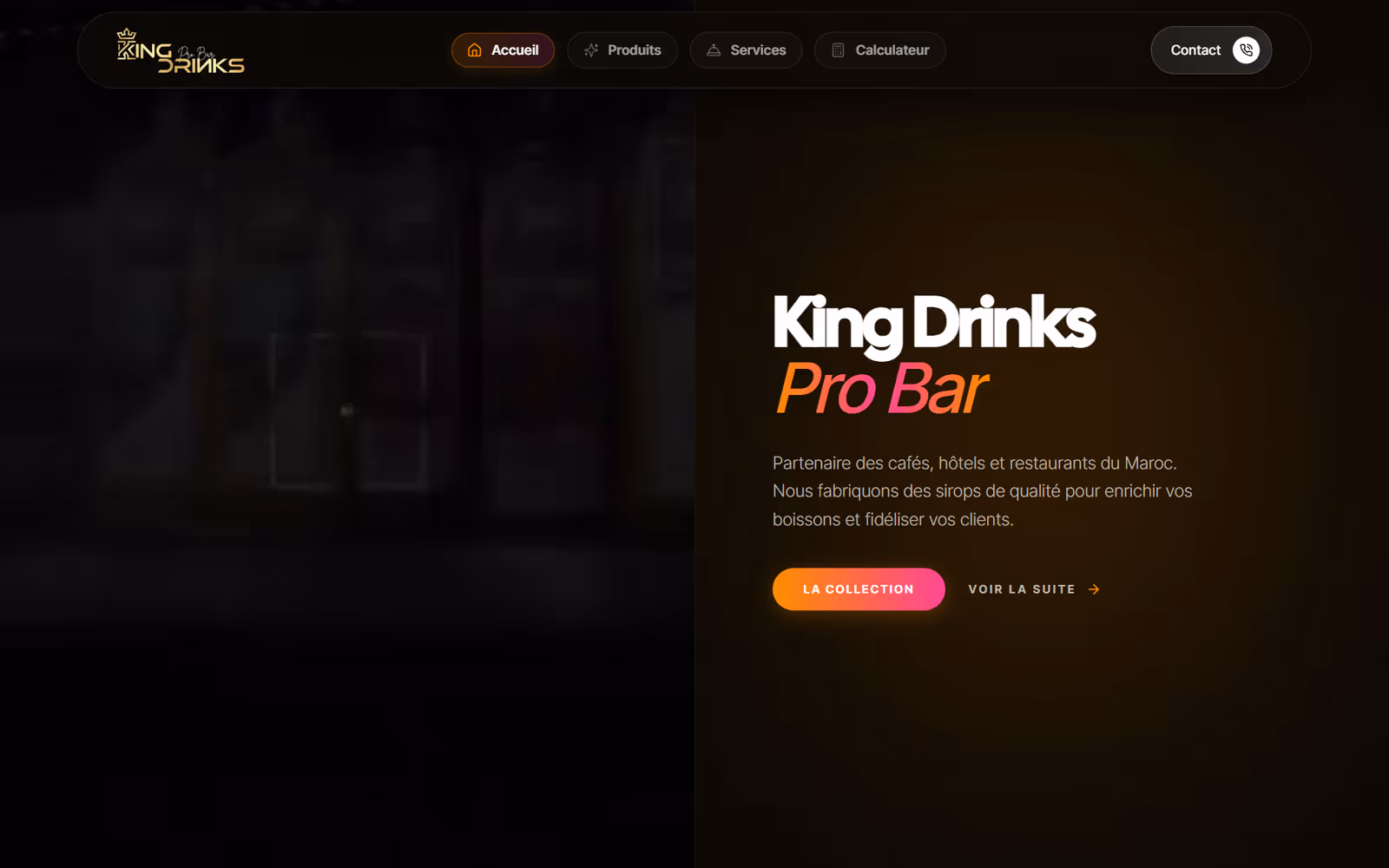 KingDrinks Mixology homepage on desktop