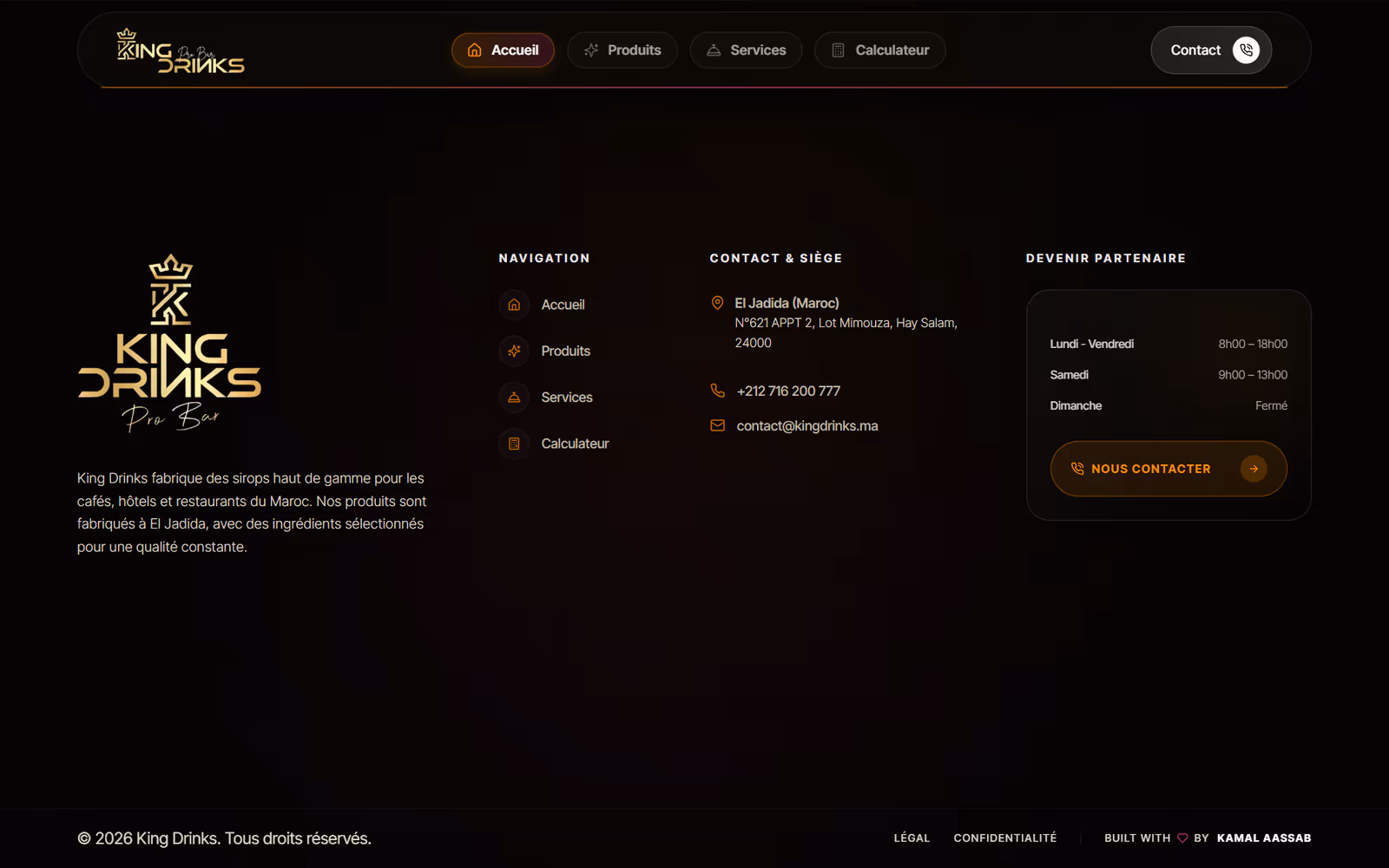 KingDrinks Mixology page section on desktop