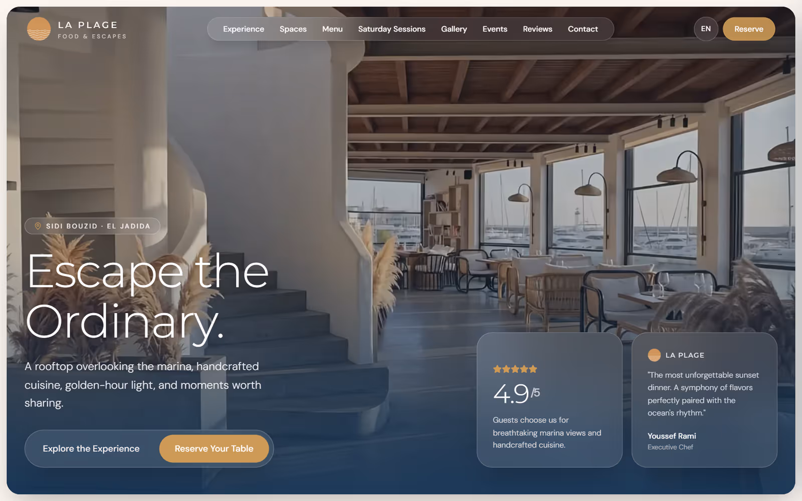 La Plage Seaside Café homepage on desktop