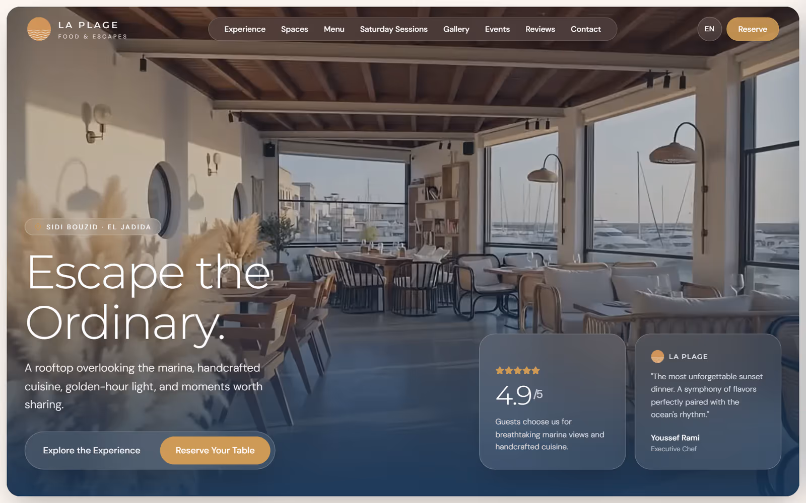 La Plage Seaside Café page section on desktop