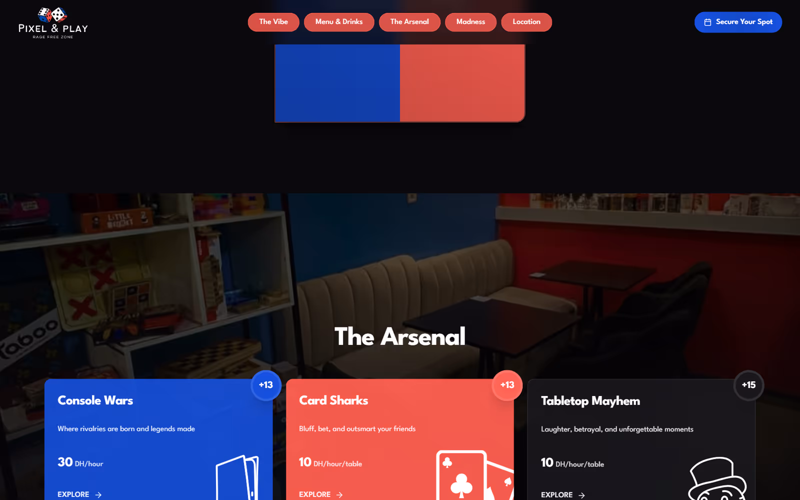 Pixel & Play Gaming Café further down the page on desktop
