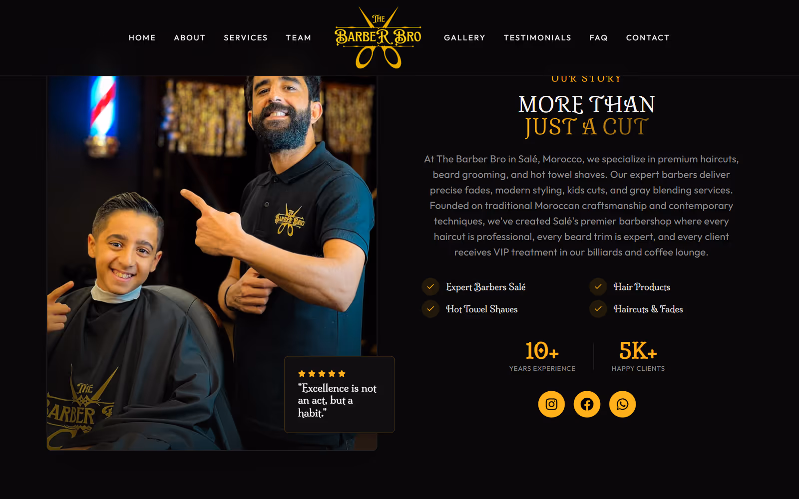 The Barber Bro page section on desktop