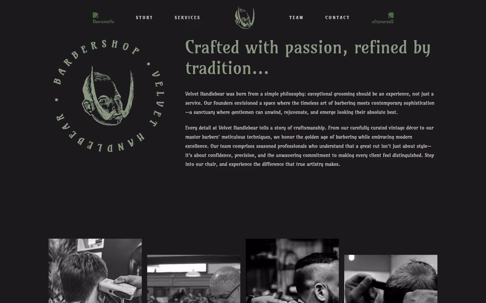 Velvet Handlebear Barbershop page section on desktop