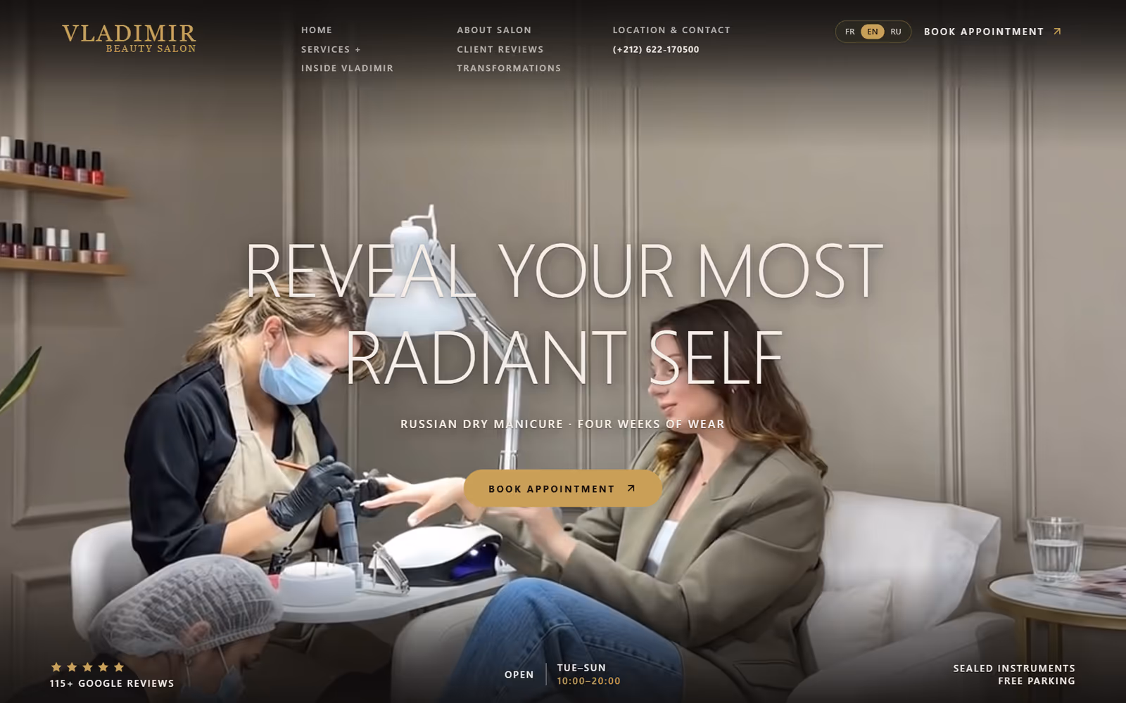 Vladimir Beauty Studio homepage on desktop