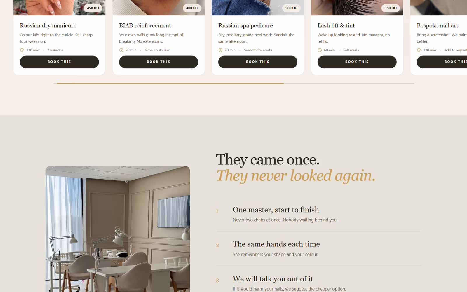 Vladimir Beauty Studio further down the page on desktop