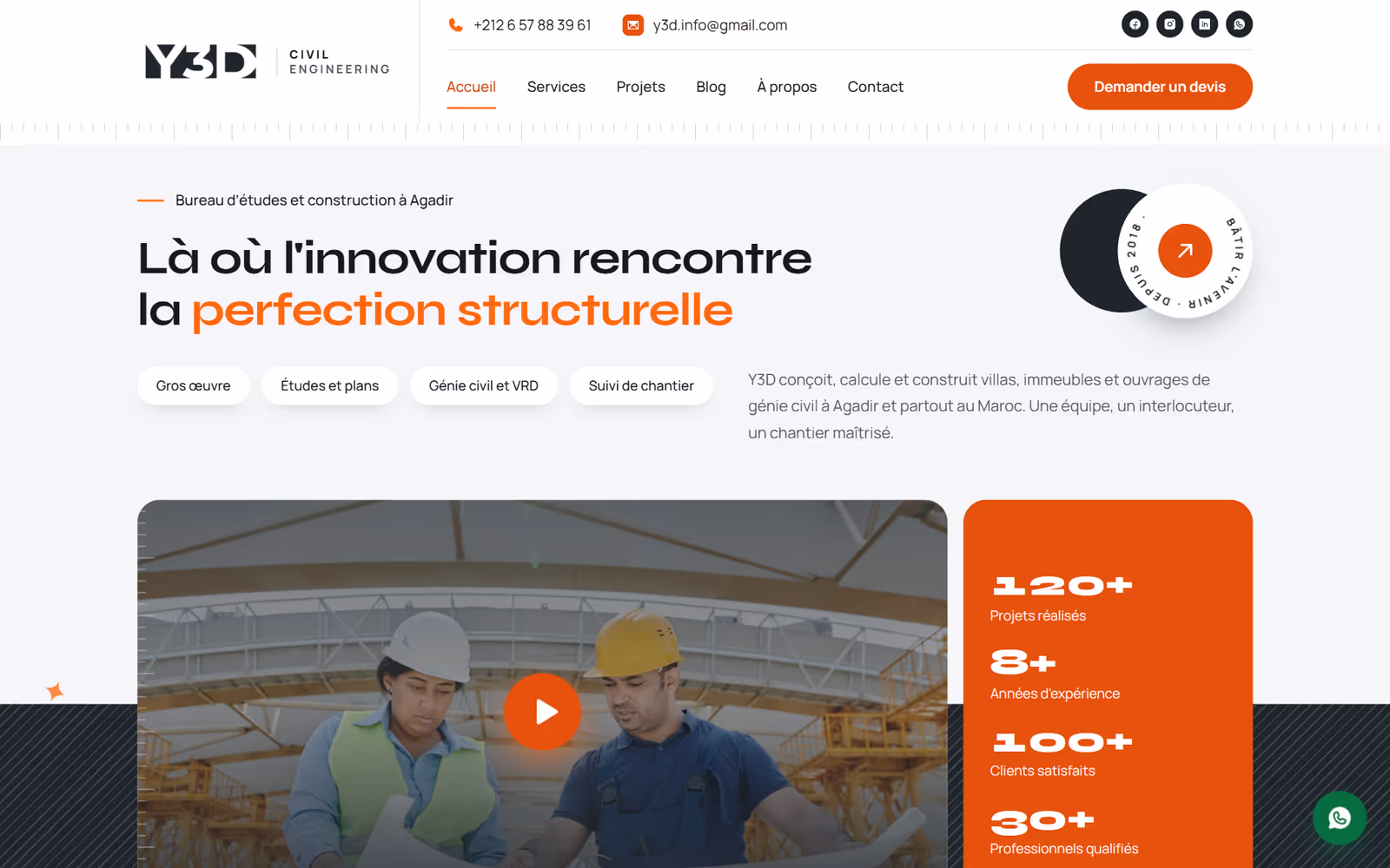 Y3D Civil Engineering homepage on desktop